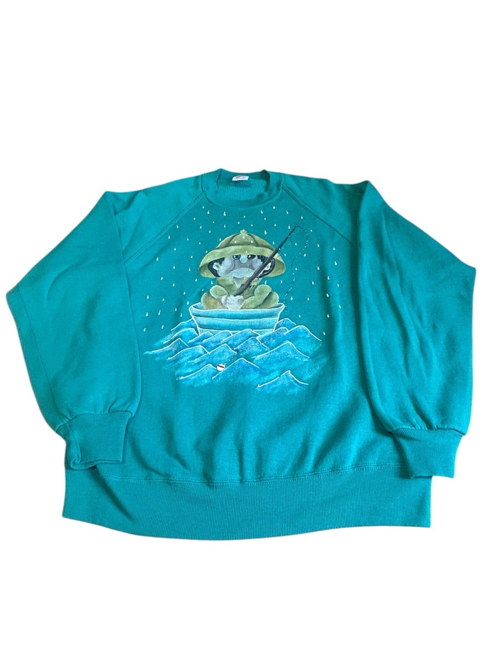 Vintage Fisherman Frog Sweatshirt Fishing in Rain Jerzees USA XL